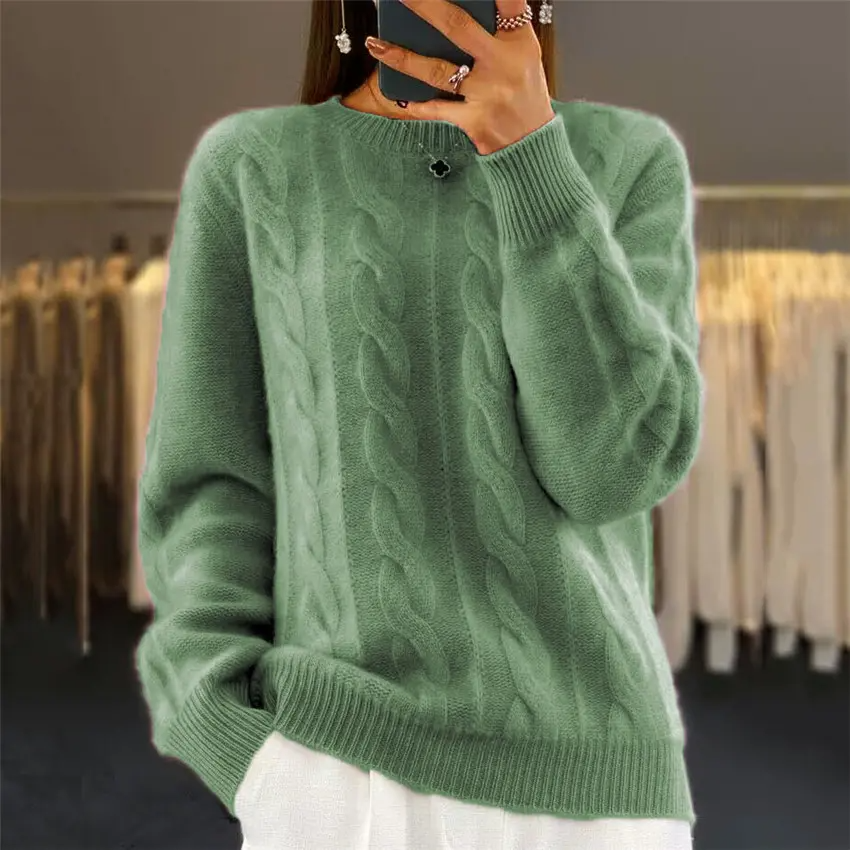 Noul pulover tricotat cu gât rotund cu răsucire retro, toamnă iarnă 2023