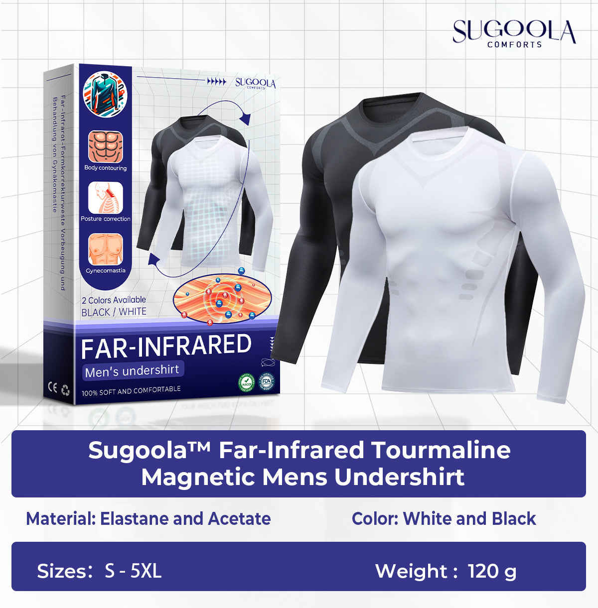 Lenjerie de corp magnetică cu turmalină în infraroșu Sugoola™ pentru bărbați